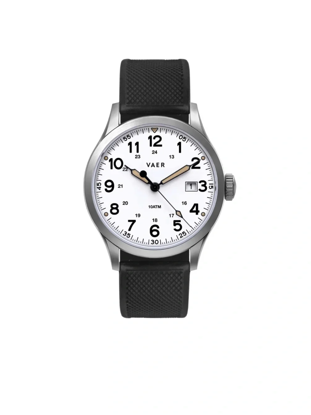 VAER S5 Calendar Field White Watch - 40mm Quartz Stainless Steel & Rubber Strap